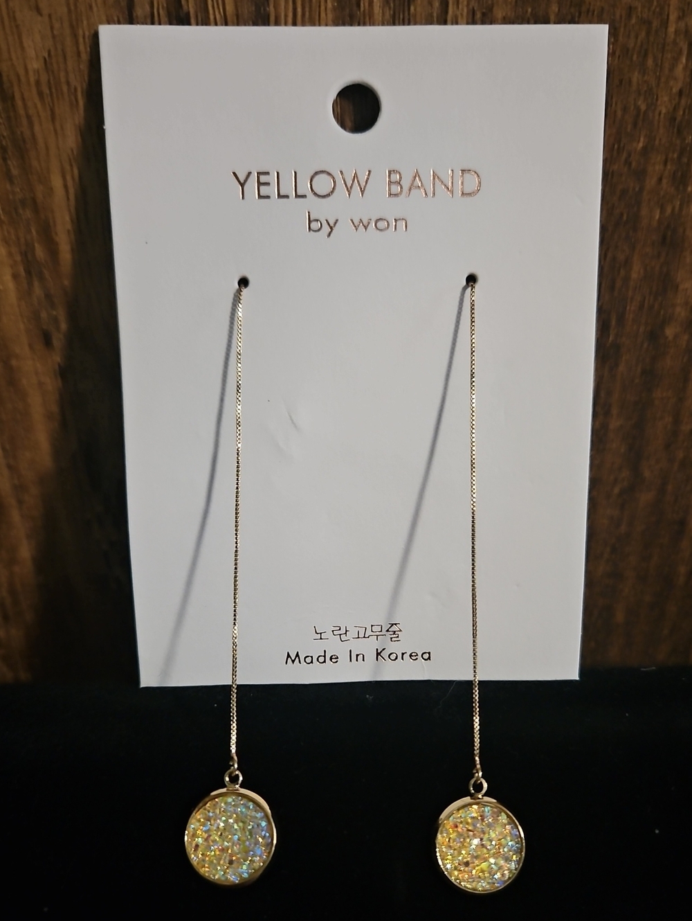 Gold Glitter Drop Threader Earrings